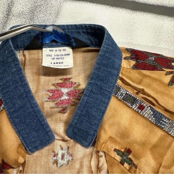Roper VNTG 1980s made in USA sz large southwest pattern shoulder pad blouse A11 - Picture 5 of 8